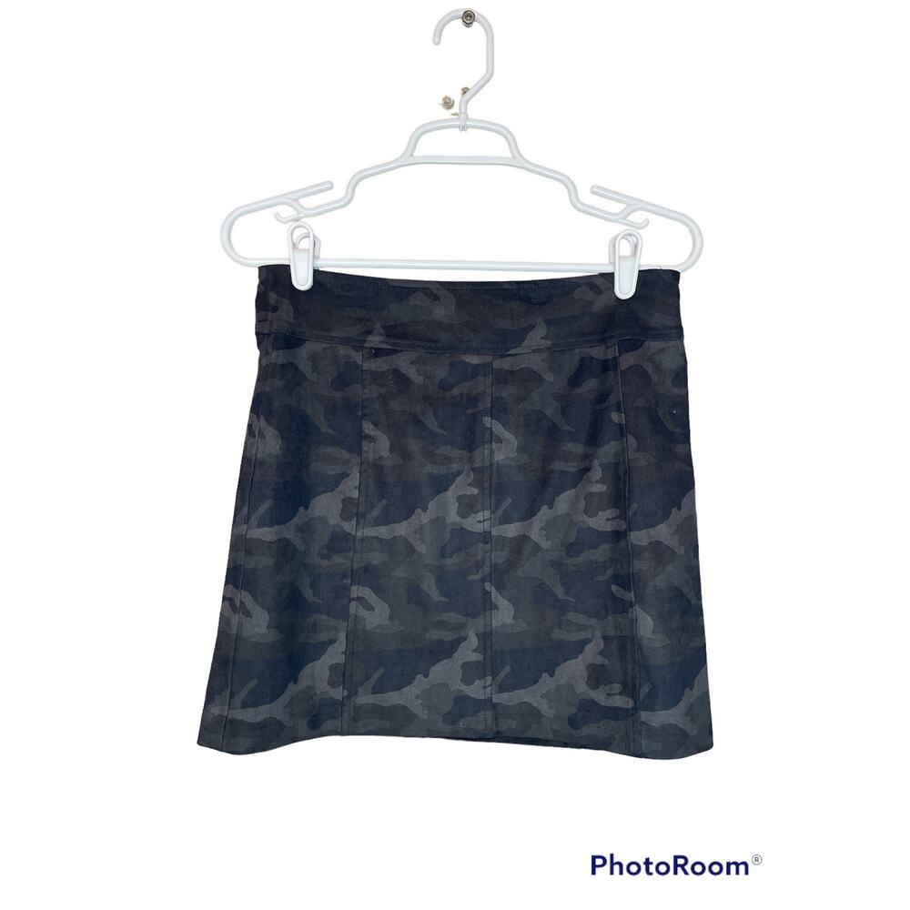 Drew Black Grey Camouflage Camo Print  Suede Zip Up Straight Mini Skirt Size 4